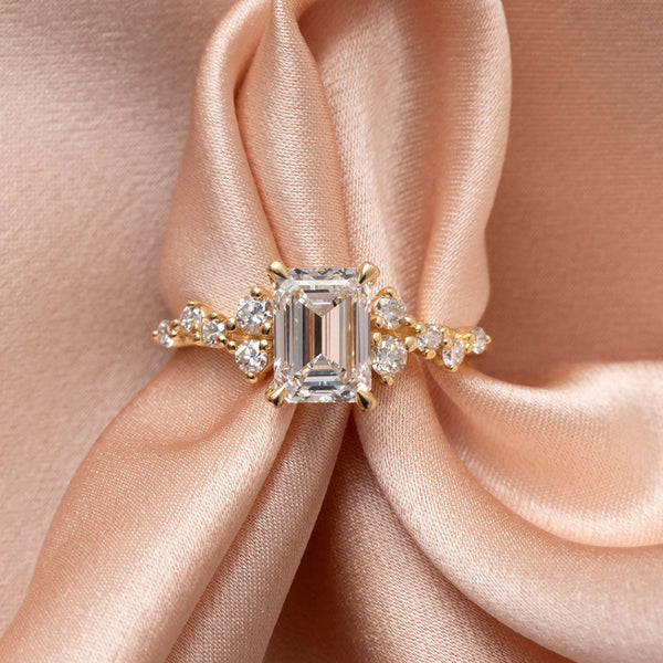 Cluster-1.5 CT Emerald Lab Grown Diamond Engagement Ring - Cluster-1.5 CT Emerald Lab Grown Diamond Engagement Ring