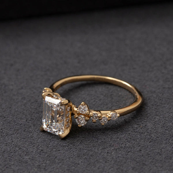 Cluster-1.5 CT Emerald Lab Grown Diamond Engagement Ring - Cluster-1.5 CT Emerald Lab Grown Diamond Engagement Ring