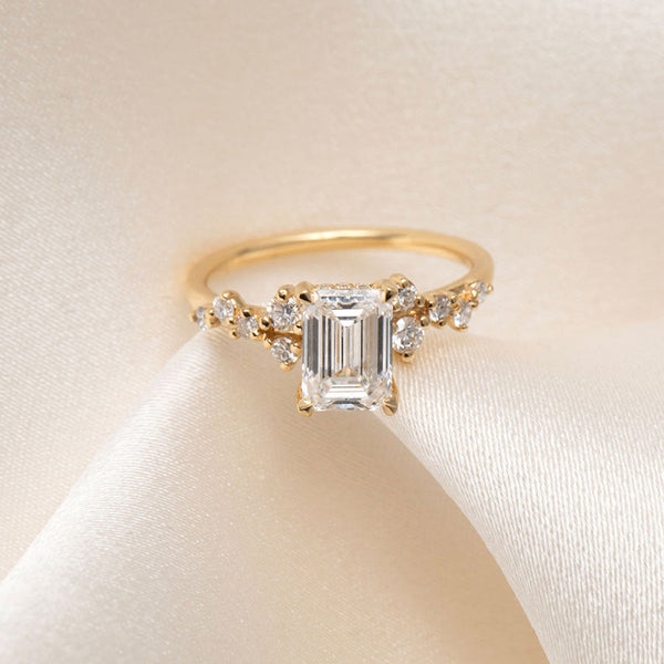 Cluster-1.5 CT Emerald Lab Grown Diamond Engagement Ring - Cluster-1.5 CT Emerald Lab Grown Diamond Engagement Ring