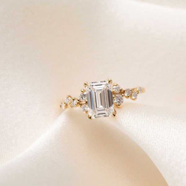 Cluster-1.5 CT Emerald Lab Grown Diamond Engagement Ring - Cluster-1.5 CT Emerald Lab Grown Diamond Engagement Ring