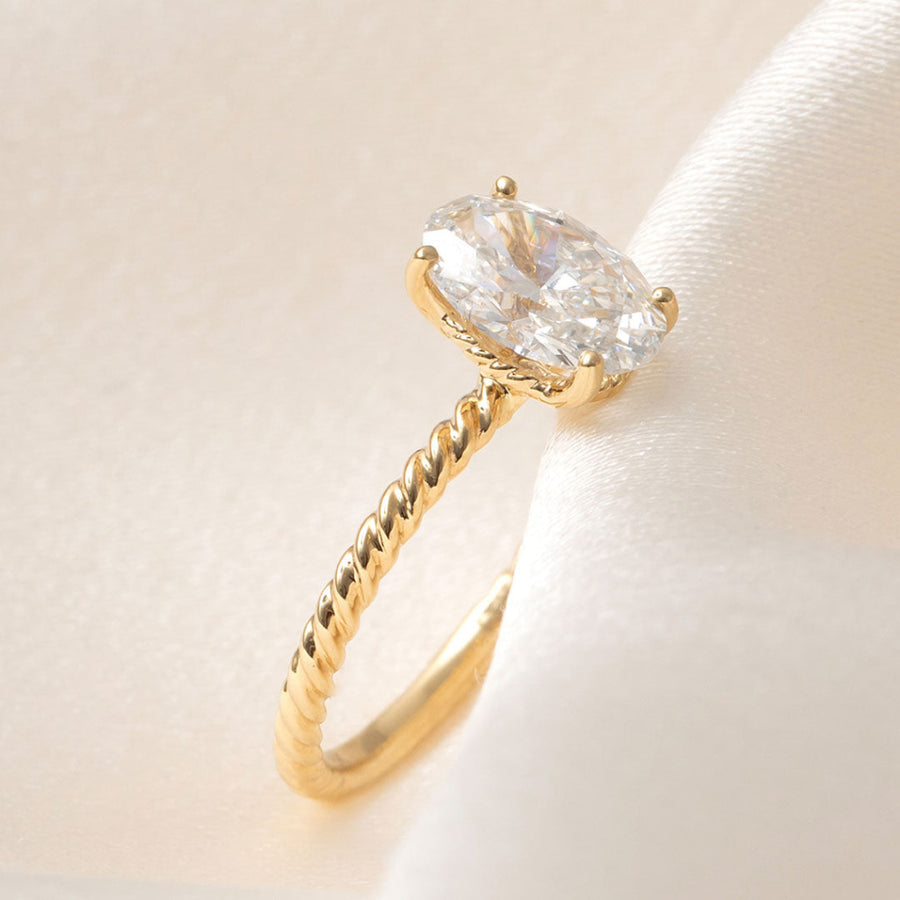 Solitaire & Twisted Shank-1.5 CT Oval Lab Grown Diamond Engagement Ring