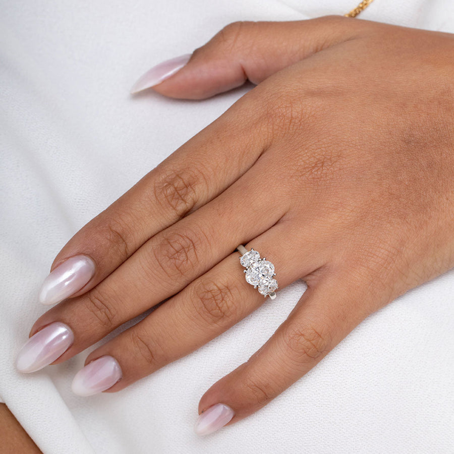 Three Stone-1.5 CT Oval Lab Grown Diamond Engagement Ring