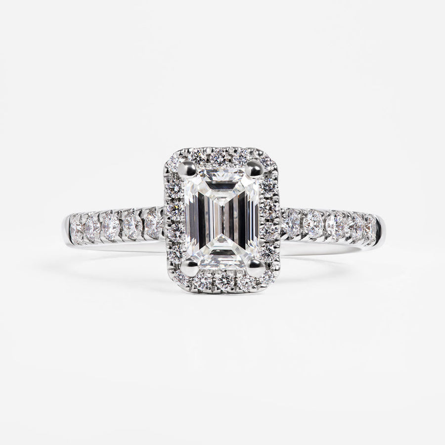 Halo-0.80 CT Emerald Lab Grown Diamond Engagement Ring