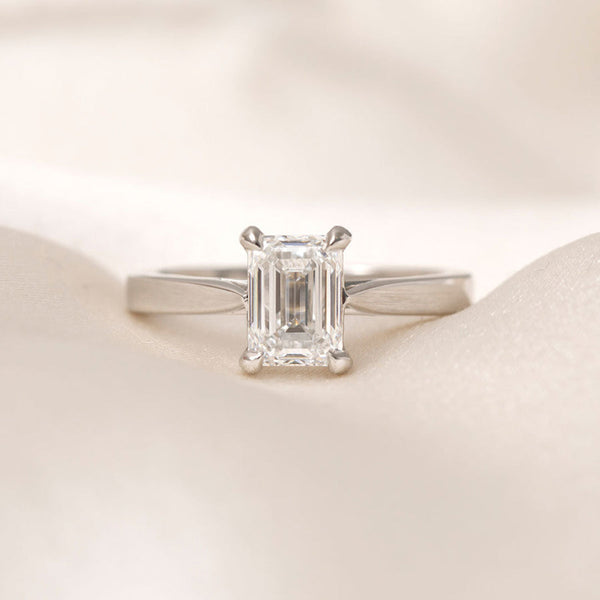 Solitaire-1.5 CT Emerald Lab Grown Diamond Engagement Ring - Solitaire-1.5 CT Emerald Lab Grown Diamond Engagement Ring
