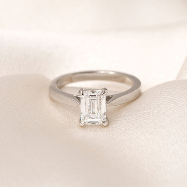 Solitaire-1.5 CT Emerald Lab Grown Diamond Engagement Ring - Solitaire-1.5 CT Emerald Lab Grown Diamond Engagement Ring