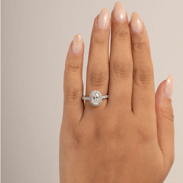 Halo Pave-1.5 CT Oval Lab Grown Diamond Engagement Ring - Halo Pave-1.5 CT Oval Lab Grown Diamond Engagement Ring