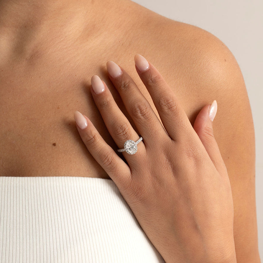 Halo Pave-1.5 CT Oval Lab Grown Diamond Engagement Ring