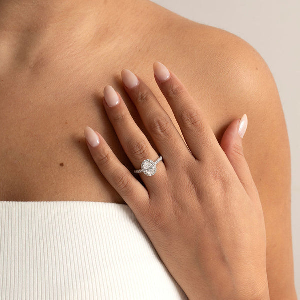 Halo Pave-1.5 CT Oval Lab Grown Diamond Engagement Ring - Halo Pave-1.5 CT Oval Lab Grown Diamond Engagement Ring