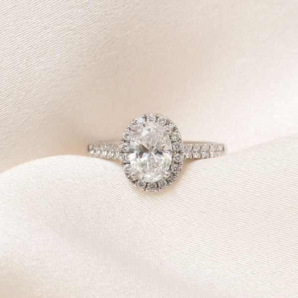 Halo Pave-1.5 CT Oval Lab Grown Diamond Engagement Ring - Halo Pave-1.5 CT Oval Lab Grown Diamond Engagement Ring