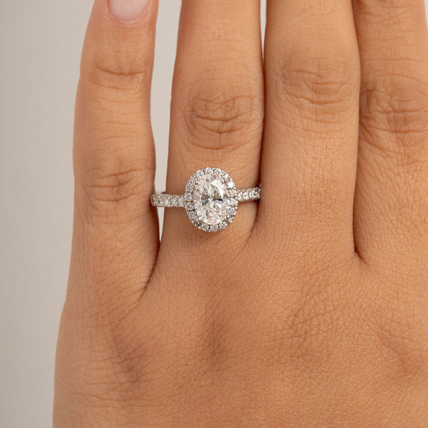 Halo Pave-1.5 CT Oval Lab Grown Diamond Engagement Ring - Halo Pave-1.5 CT Oval Lab Grown Diamond Engagement Ring