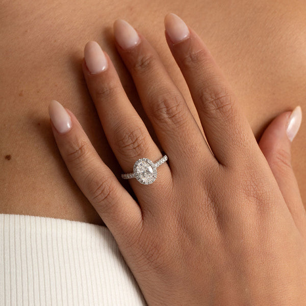 Halo Pave-1.5 CT Oval Lab Grown Diamond Engagement Ring - Halo Pave-1.5 CT Oval Lab Grown Diamond Engagement Ring