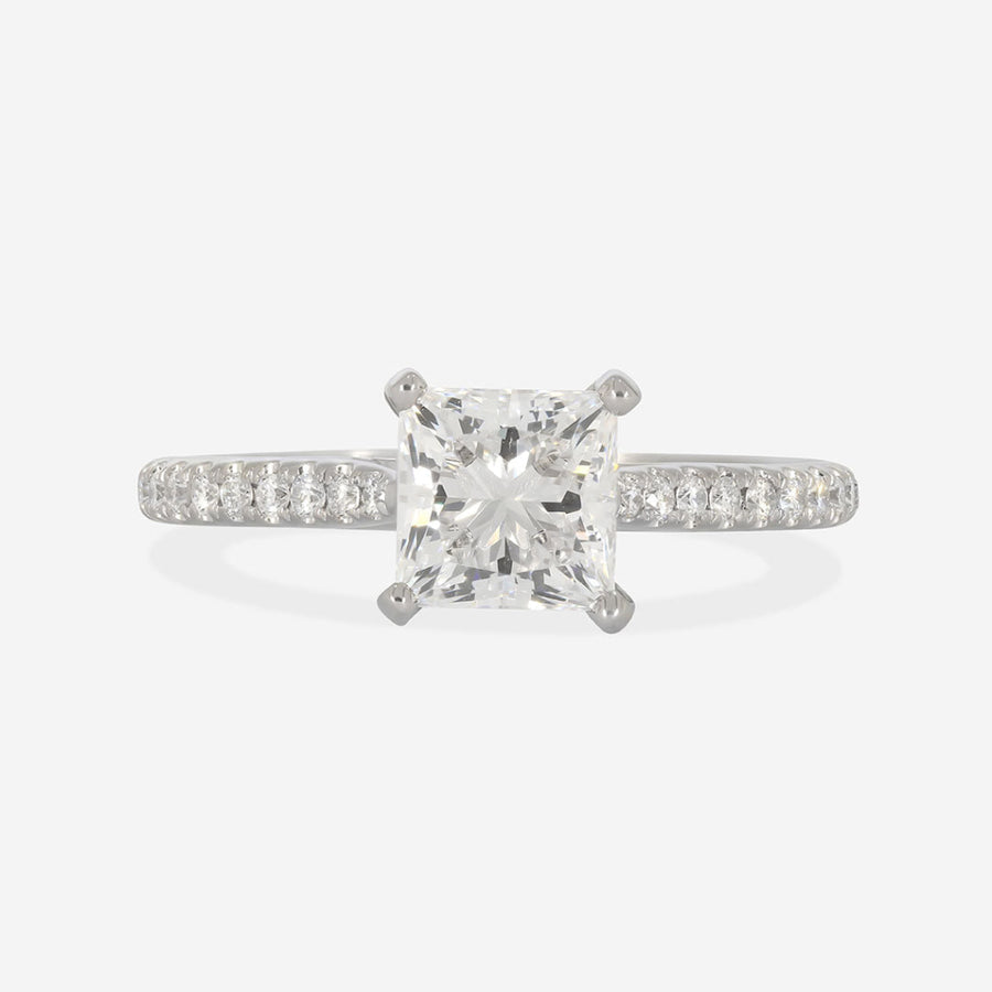 Pave-1.0 CT Princess Lab Grown Diamond Engagement Ring
