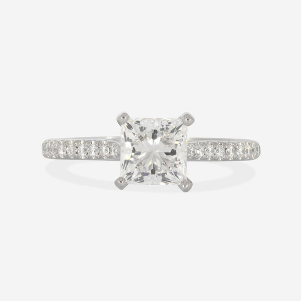 Pave-1.0 CT Princess Lab Grown Diamond Engagement Ring - Pave-1.0 CT Princess Lab Grown Diamond Engagement Ring