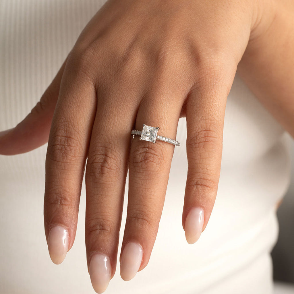 Pave-1.0 CT Princess Lab Grown Diamond Engagement Ring