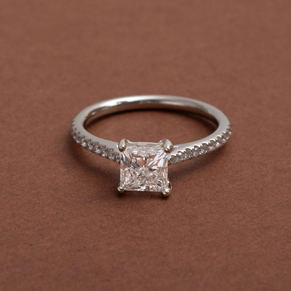 Pave-1.0 CT Princess Lab Grown Diamond Engagement Ring - Pave-1.0 CT Princess Lab Grown Diamond Engagement Ring