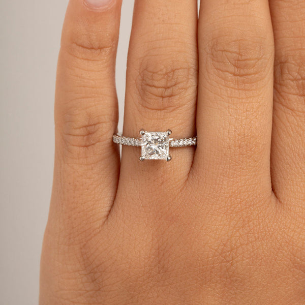Pave-1.0 CT Princess Lab Grown Diamond Engagement Ring - Pave-1.0 CT Princess Lab Grown Diamond Engagement Ring