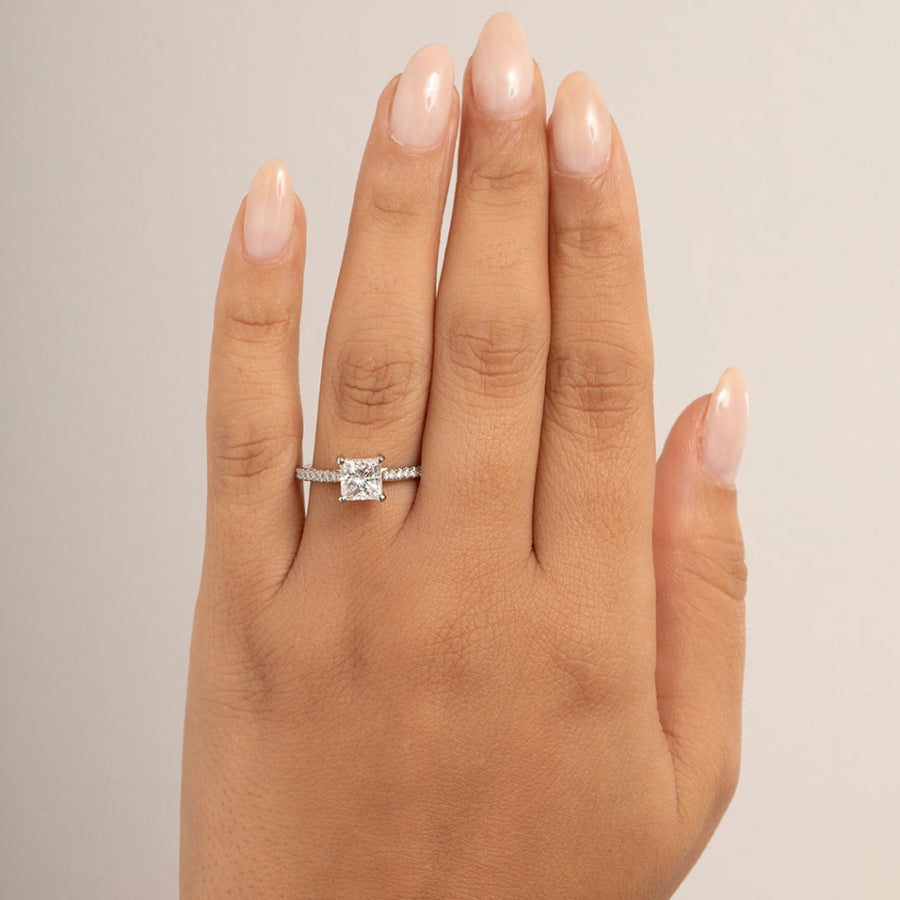 Pave-1.0 CT Princess Lab Grown Diamond Engagement Ring