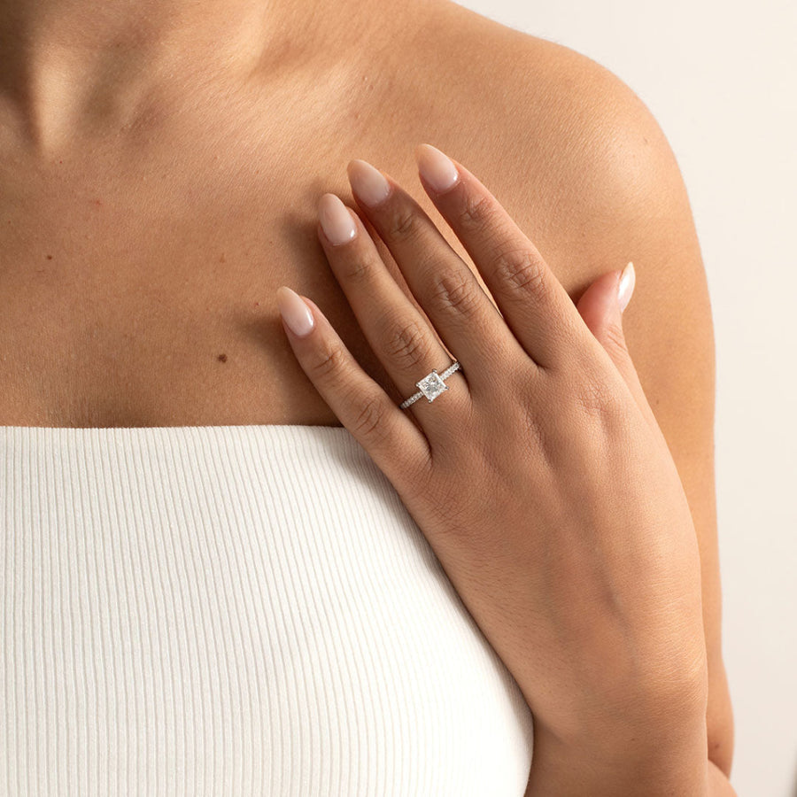 Pave-1.0 CT Princess Lab Grown Diamond Engagement Ring