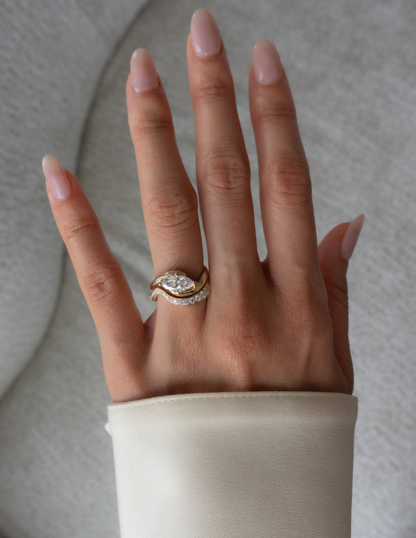 Solitaire Rapture Compass Prong & Pave Band- 1.5 CT Marquise Lab Grown Diamond Bridal Set - Solitaire Rapture & Pave Band- Oval Lab Grown Diamond Bridal Set