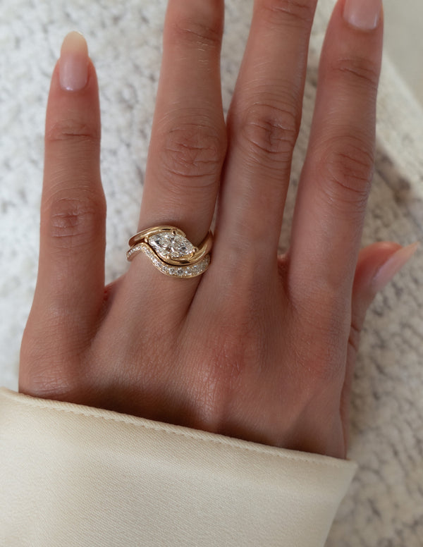 Solitaire Rapture Compass Prong & Pave Band- 1.5 CT Marquise Lab Grown Diamond Bridal Set - Solitaire Rapture & Pave Band- Oval Lab Grown Diamond Bridal Set