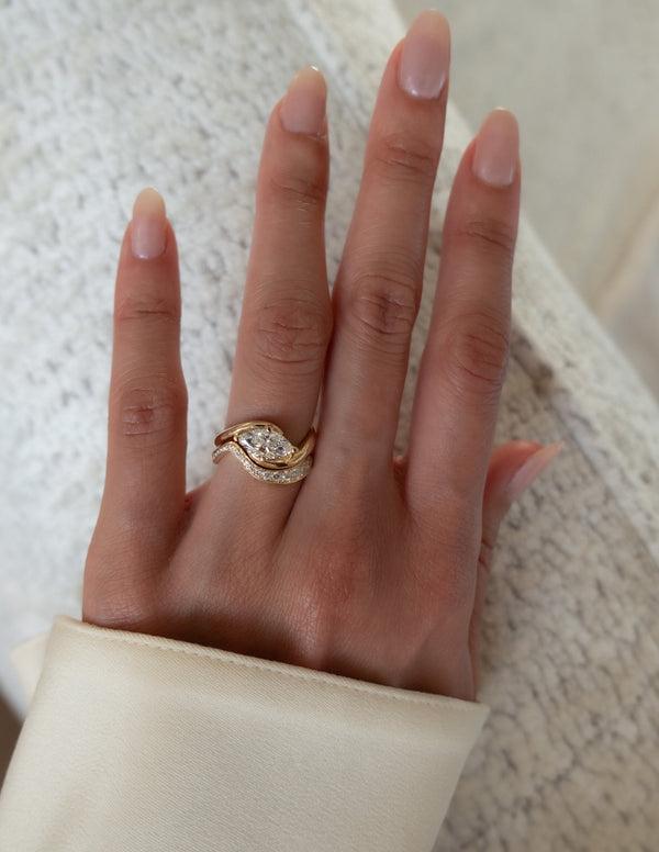 Solitaire Rapture Compass Prong & Pave Band- 1.5 CT Marquise Lab Grown Diamond Bridal Set - Solitaire Rapture & Pave Band- Oval Lab Grown Diamond Bridal Set