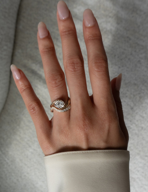 Solitaire Rapture Compass Prong & Pave Band- 1 CT Oval Lab Grown Diamond Bridal Set - Solitaire Rapture & Pave Band- Oval Lab Grown Diamond Bridal Set