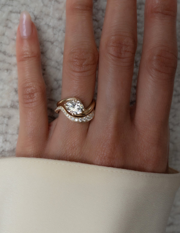 Solitaire Rapture Compass Prong & Pave Band- 1 CT Oval Lab Grown Diamond Bridal Set - Solitaire Rapture & Pave Band- Oval Lab Grown Diamond Bridal Set