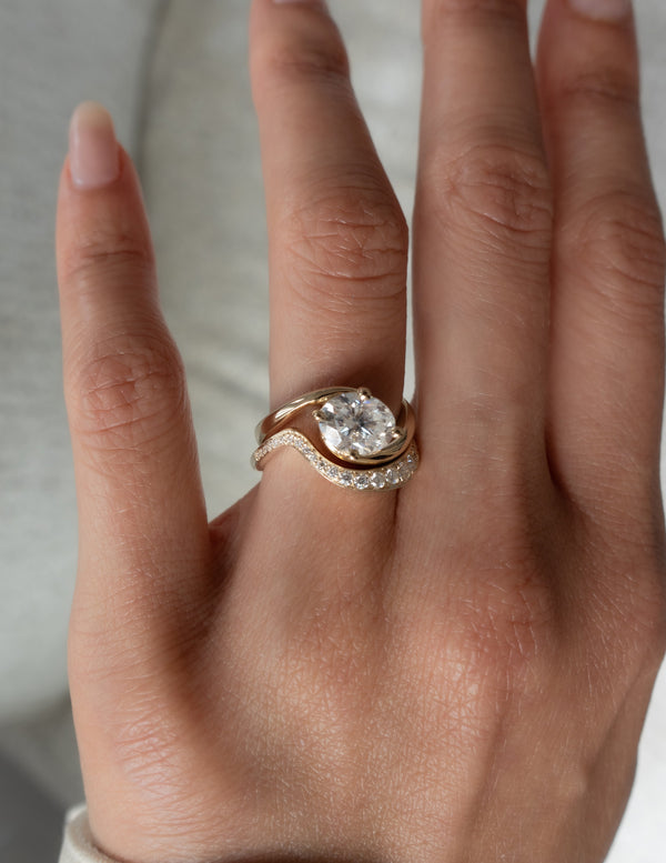 Solitaire Rapture Compass Prong & Pave Band- 1 CT Oval Lab Grown Diamond Bridal Set - Solitaire Rapture & Pave Band- Oval Lab Grown Diamond Bridal Set