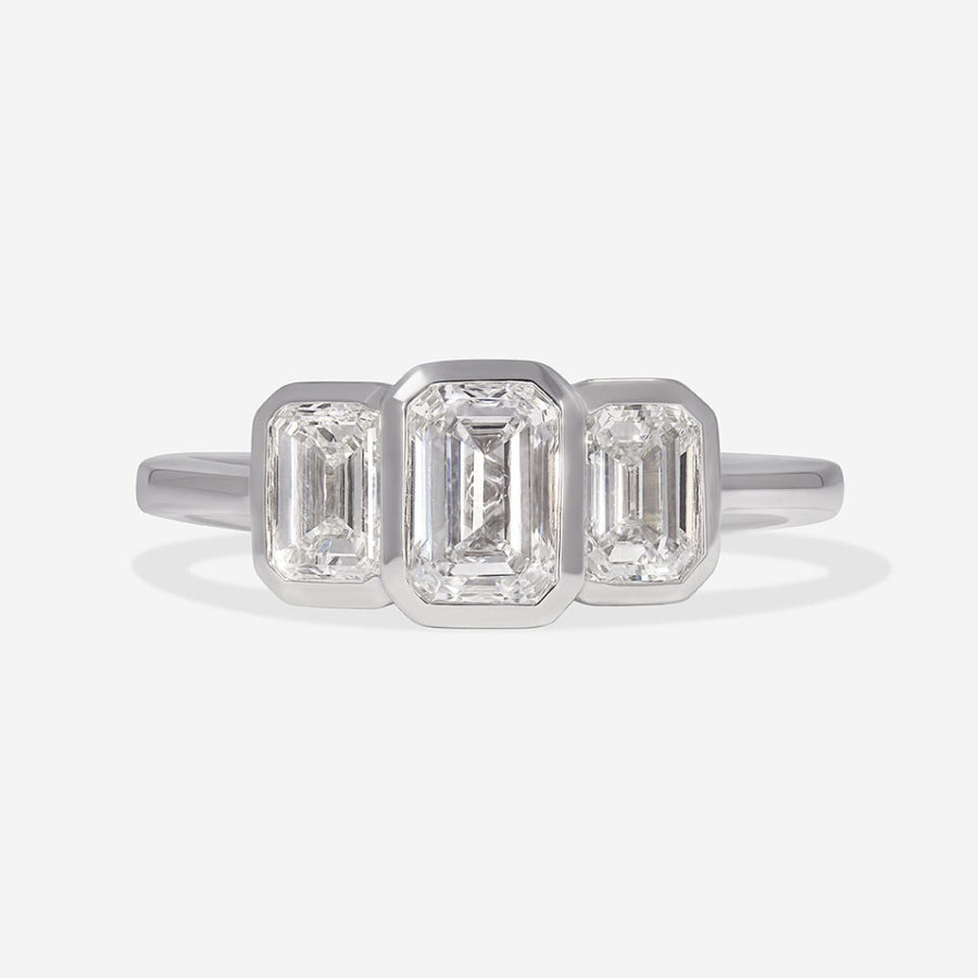 Bezel & Three Stone-1.0 CT Emerald Lab Grown Diamond Engagement Ring