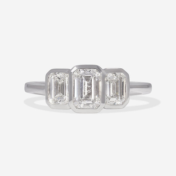 Bezel & Three Stone-1.0 CT Emerald Lab Grown Diamond Engagement Ring - Bezel & Three Stone-1.0 CT Emerald Lab Grown Diamond Engagement Ring