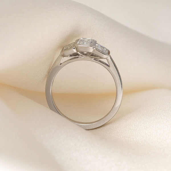 Bezel & Three Stone-1.0 CT Emerald Lab Grown Diamond Engagement Ring - Bezel & Three Stone-1.0 CT Emerald Lab Grown Diamond Engagement Ring