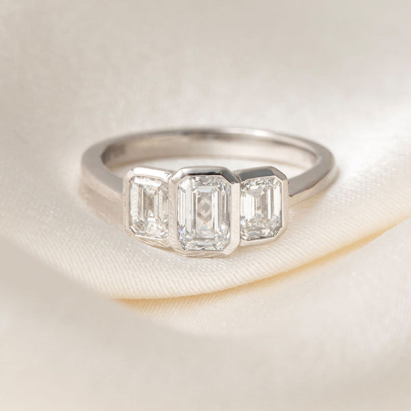 Bezel & Three Stone-1.0 CT Emerald Lab Grown Diamond Engagement Ring - Bezel & Three Stone-1.0 CT Emerald Lab Grown Diamond Engagement Ring