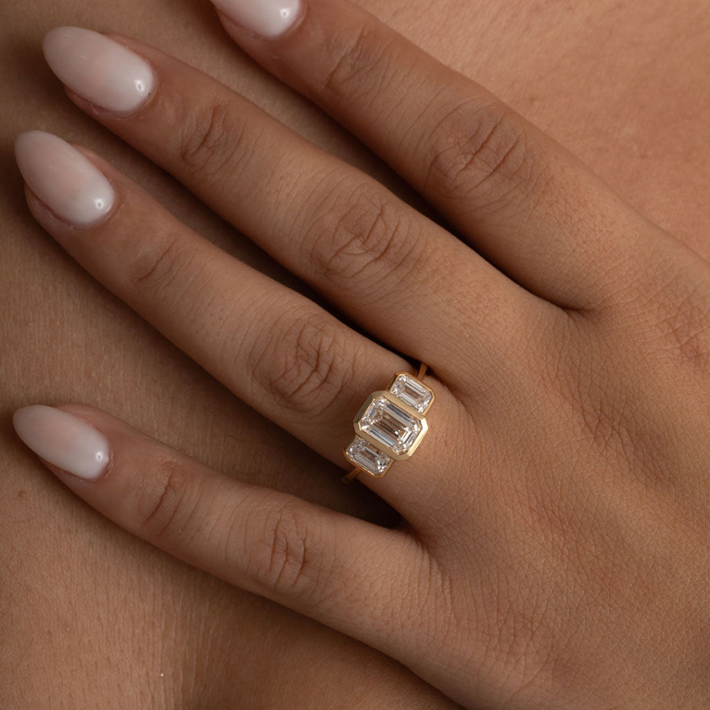 Bezel & Three Stone-2.0 CT Emerald Lab Grown Diamond Engagement Ring