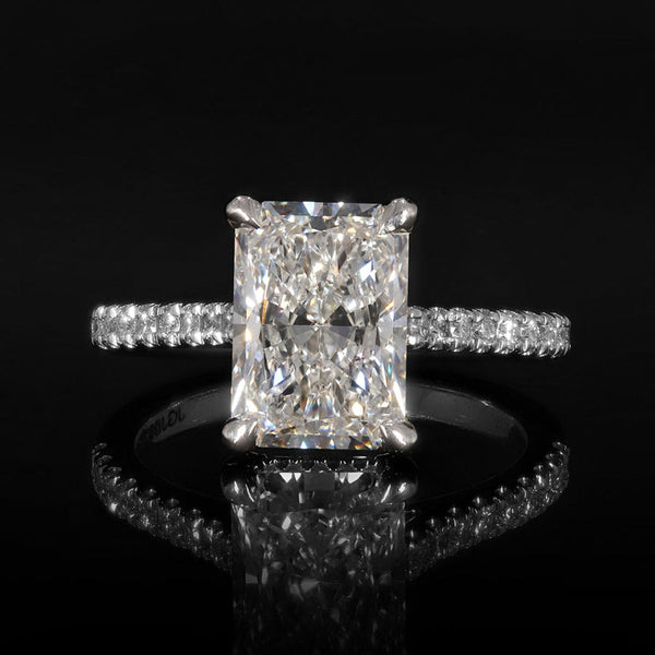 Hidden Halo & Pave-3.0 CT Radiant Lab Grown Diamond Engagement Ring - Hidden Halo & Pave-3.0 CT Radiant Lab Grown Diamond Engagement Ring