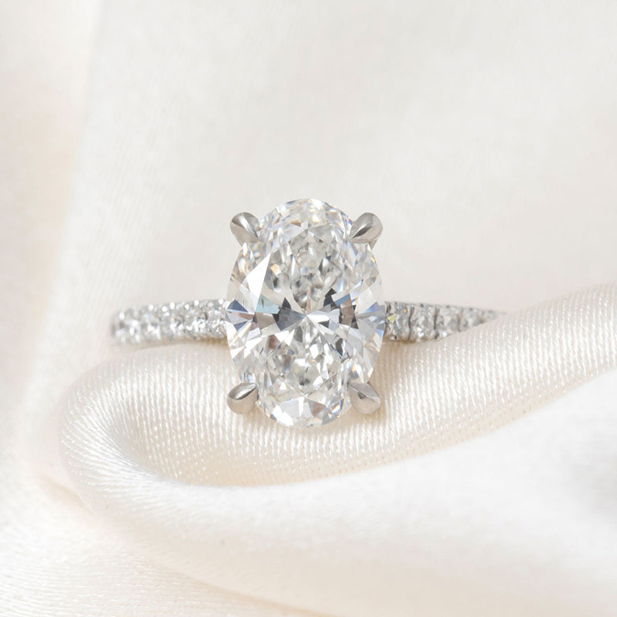 Pave & Tulip Style-2.5 CT Oval Lab Grown Diamond Engagement Ring