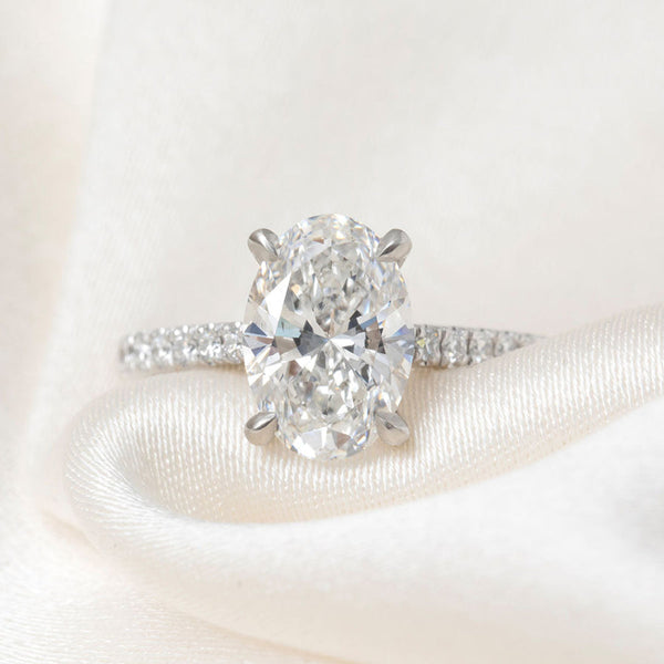Pave & Tulip Style-2.5 CT Oval Lab Grown Diamond Engagement Ring - Pave & Tulip Style-2.5 CT Oval Lab Grown Diamond Engagement Ring