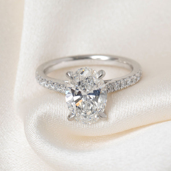 Pave & Tulip Style-2.5 CT Oval Lab Grown Diamond Engagement Ring - Pave & Tulip Style-2.5 CT Oval Lab Grown Diamond Engagement Ring
