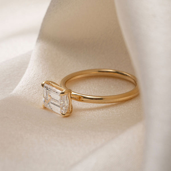 East West Solitaire-2.0 CT Emerald Lab Grown Diamond Engagement Ring - East West Solitaire-2.0 CT Emerald Lab Grown Diamond Engagement Ring