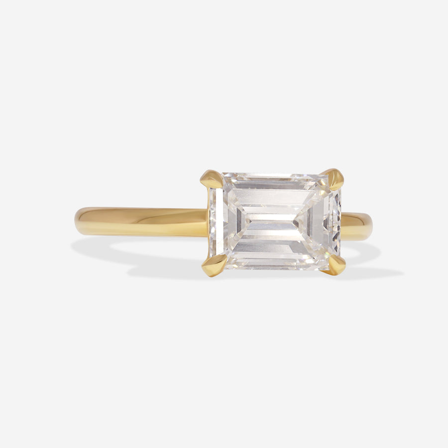 East West Solitaire-2.0 CT Emerald Lab Grown Diamond Engagement Ring