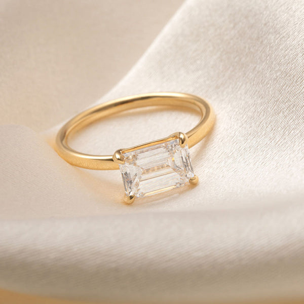 East West Solitaire-2.0 CT Emerald Lab Grown Diamond Engagement Ring - East West Solitaire-2.0 CT Emerald Lab Grown Diamond Engagement Ring