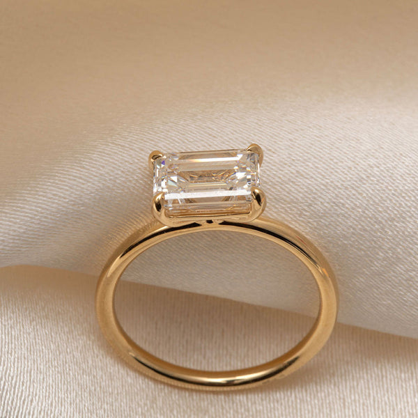 East West Solitaire-2.0 CT Emerald Lab Grown Diamond Engagement Ring - East West Solitaire-2.0 CT Emerald Lab Grown Diamond Engagement Ring