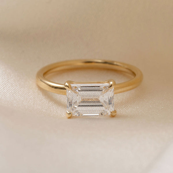 East West Solitaire-2.0 CT Emerald Lab Grown Diamond Engagement Ring - East West Solitaire-2.0 CT Emerald Lab Grown Diamond Engagement Ring