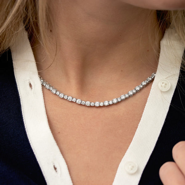 Alternating Diamond Tennis Necklace - Alternating Diamond Tennis Necklace