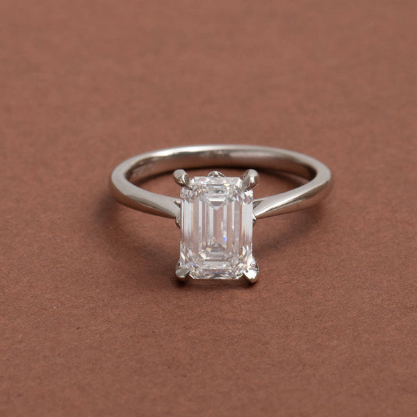 Solitaire-2.5 CT Emerald Lab Grown Diamond Engagement Ring - Solitaire-2.5 CT Emerald Lab Grown Diamond Engagement Ring