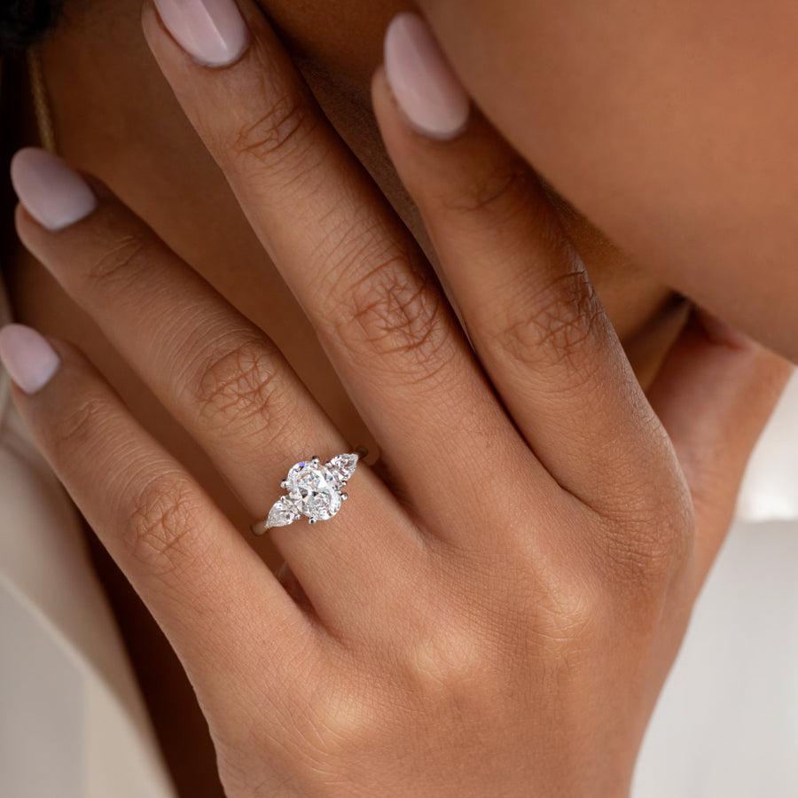 Three Stone-1.5 CT Oval Lab Grown Diamond Engagement Ring