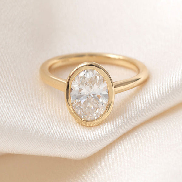 Solitaire & Bezel-2.0 CT Oval Lab Grown Diamond Engagement Ring - Solitaire & Bezel-2.0 CT Oval Lab Grown Diamond Engagement Ring