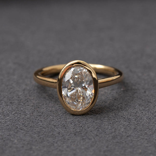 Solitaire & Bezel-2.0 CT Oval Lab Grown Diamond Engagement Ring - Solitaire & Bezel-2.0 CT Oval Lab Grown Diamond Engagement Ring