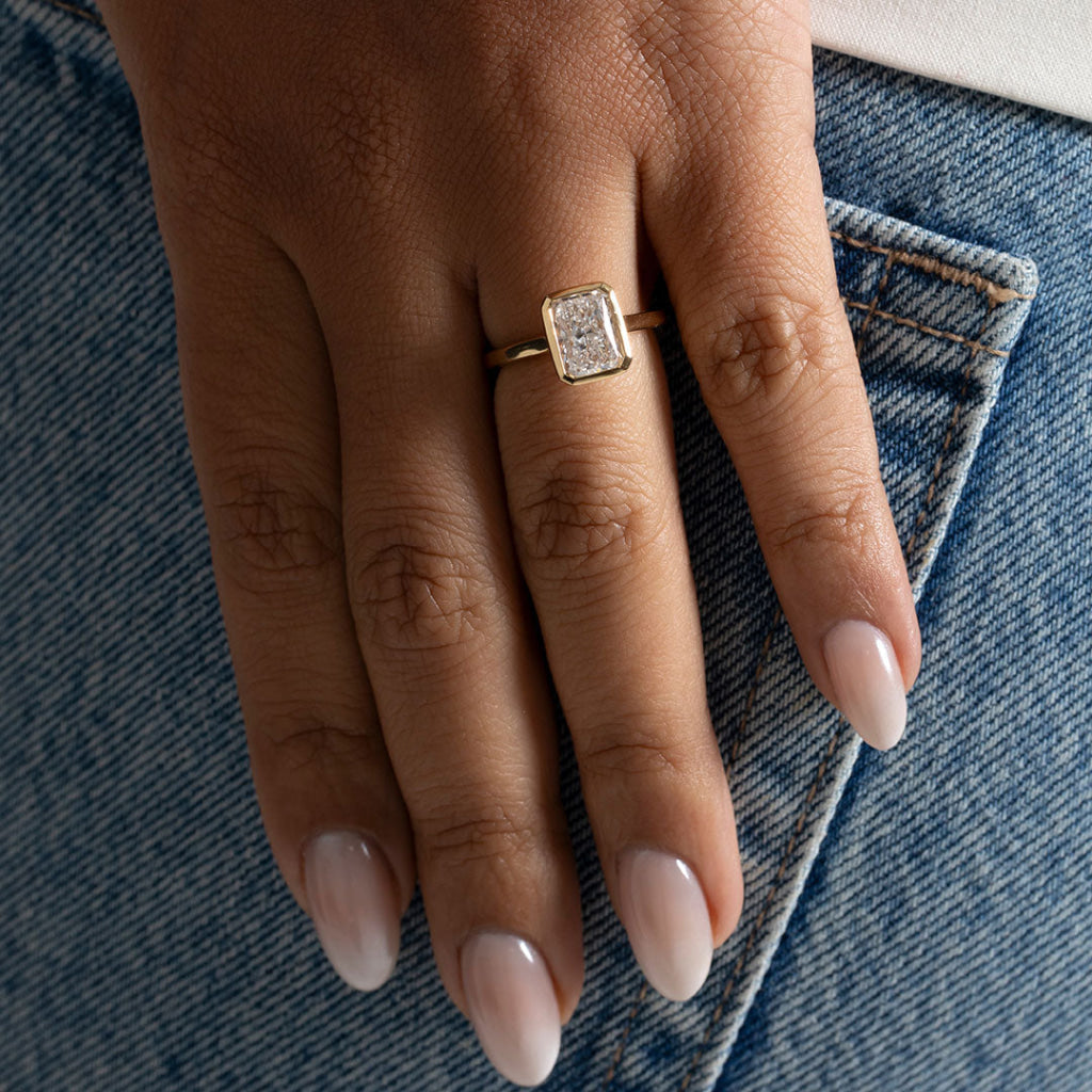 Solitaire & Bezel-2.0 CT Radiant Lab Grown Diamond Engagement Ring