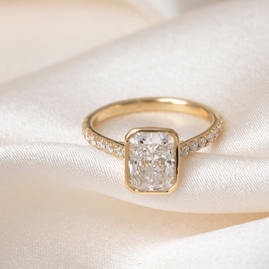 Bezel & Pave-2.0 CT Radiant Lab Grown Diamond Engagement Ring