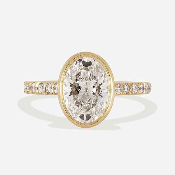 Solitaire Bezel & Pave-2.0 CT Oval Lab Grown Diamond Engagement Ring - Solitaire Bezel & Pave-2.0 CT Oval Lab Grown Diamond Engagement Ring